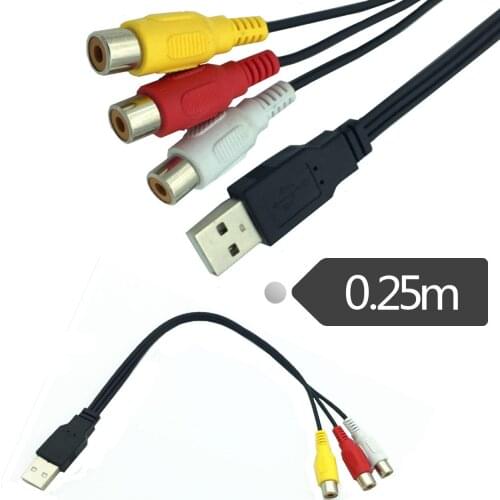 USB to 3RCA bus AV audio cable 3rca USB A male to three lotus female copper core wire