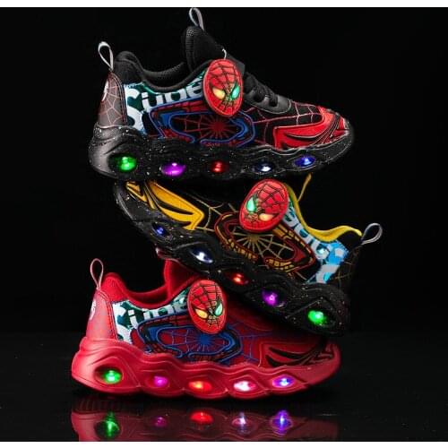 Disney childrens girls and boys spider shoes non-slip soft-soled sports shoes student running shoes casual shoes LED light shoe