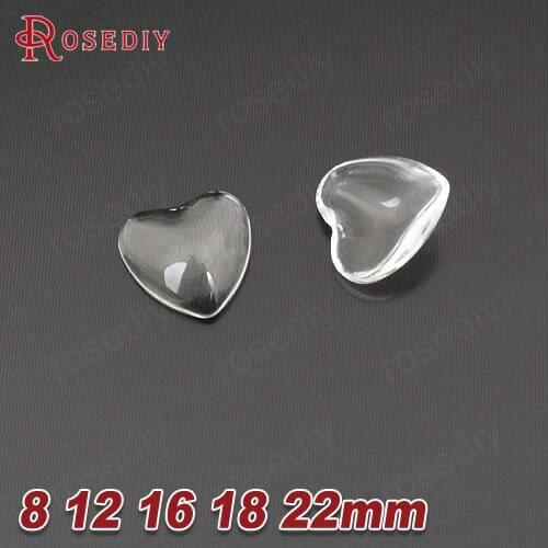 F719)Heart Shape Domed Clear Glass Cabochons Beads Diy Jewelry Findings Charms Pendants Bezels Base Settings Accessories