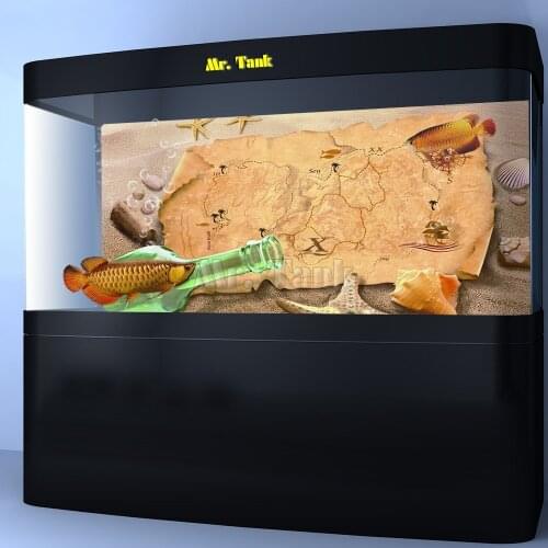 Custom Size Aquarium Background Poster With Self-Adhesive Treasure Map Double Sided PVC Ocean Fish Tank Wall Decor Landscape