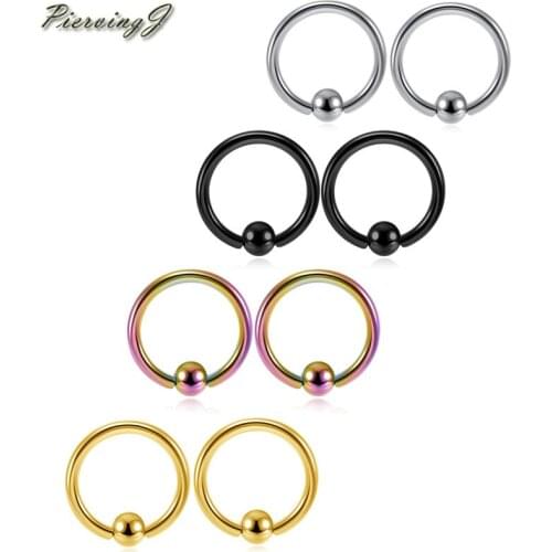 PiercingJ 1pair / 10pairs 16G 8mm Stainless Steel Nose Septum Captive Ring Piercing