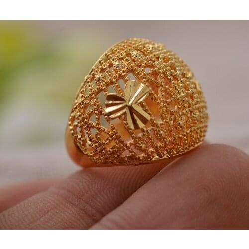 Trendy Dubai Gold Color 7-9 Size Ring for Women/Girls Middle East/Ethiopian/African Wedding Party Jewelry Gifts