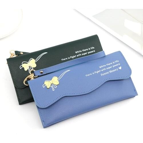Fashion Hardware Bowknot Ladies Long Wallet Pure Color Handbag Long Clutch Card Bag Coin Purse