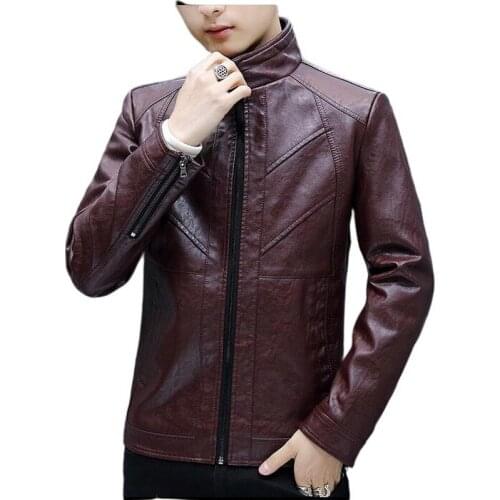 Mens Leather Jacket Autumn New Fashion Male Leather Jacket Slim Fit Coat Men Stand Collar PU Coats Leather Biker Jackets
