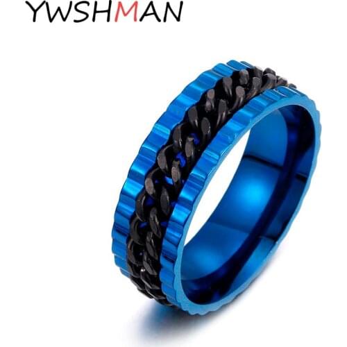 2019 new fashion chain ring exaggerated geometry rotating metal ring domineering gear chain ring jewelry