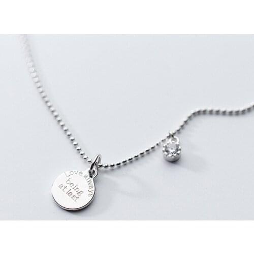 "LOVE ALWAYS BEING AT LAST" Personality 100% real. Sterling Silver 925 Fine Jewelry Disc Coin Pendant Necklace Gift GTLX1892
