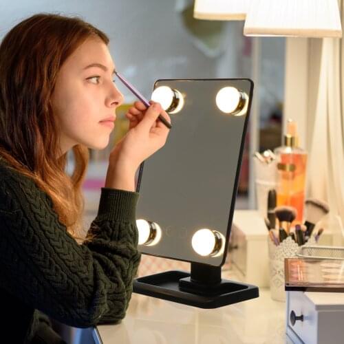 Tabletop Rotating Vanity Mirror Bathroom Bedroom Makeup Mirror With LED Light Ladies Makeup Lamp Desktop Rotating Mirror Gift