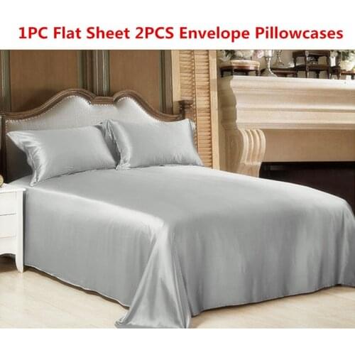 New 100% Pure Mulberry Silk Bedding Set 3PCS 19MM Seamless Silk Flat Sheet &Envelope Pillowcase Stain Silk Sheet Pillowcase Sets