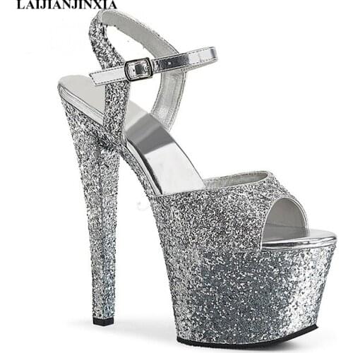 LAIJIANJINXIA New Summer Shoes Night Club Straps Womens Shoes Sexy Dance Shoes 17 Cm High Heels Platform Dancing Shoes Sandals