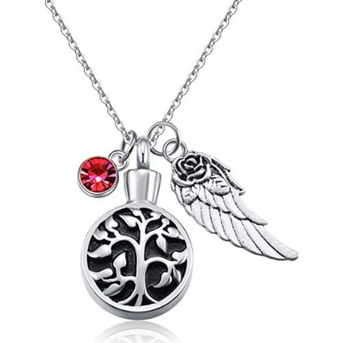 Stainless Steel Round Tree of Life Urn Pendant Necklace Memorial Ash Keepsake Cremation Jewelry