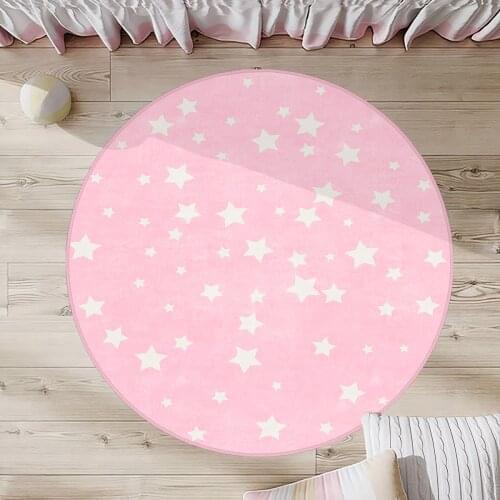 Pembe Çocuk Odası Halısı beyaz yıldız