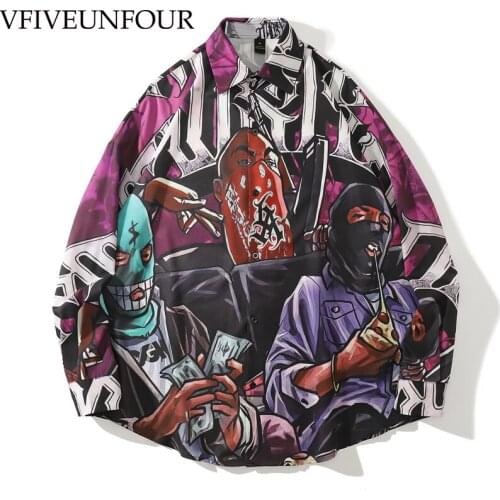 VFIVE UNFOUR Digital Printing Shirts Men Streetwear Buttons Down Casual Long Shirts For Mens Vintage Funny Graphic Shirt