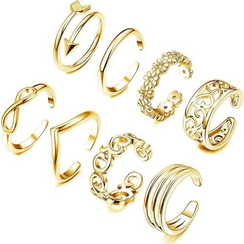 Open Toe Rings Set for Women Hypoallergenic Adjustable Flower Knot Simple Arrow Fingers Joint Tail Ring Band Sandals Foot Jewelr