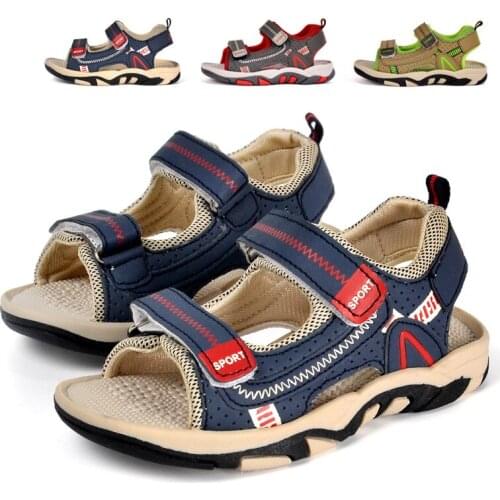 Boys Sandals kids Shoes Mother & Kids boys summer beach shoes PU leather sandals flat heels hook&loop whole sale hot new