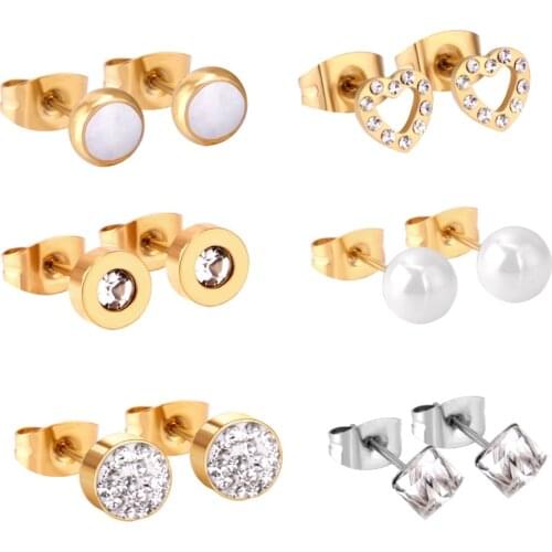 LUXUKISSKIDS 6pairs/lot Stainless Steel Stud Earing 2020 Heart Fake Pearl Gold Christmas Earrings Set For Women Fashion Jewelry