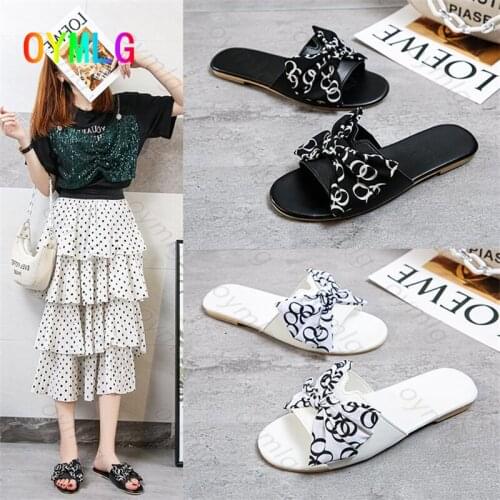 2021 new summer bowknot flat soft bottom flip flops small fresh net red casual fashion sandals and slippers slippers women