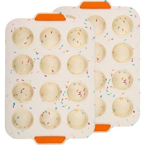 Bread Loaf Pans,Silicone Bakeware,Bake Molds,12 Cup Silicone Muffin Pans,Non-Stick Baking Pan,2 Pack