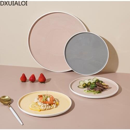 DXUIALOI modern minimalist underglaze colorful glaze ceramic round plate home dining plate western steak plate hotel flat plate