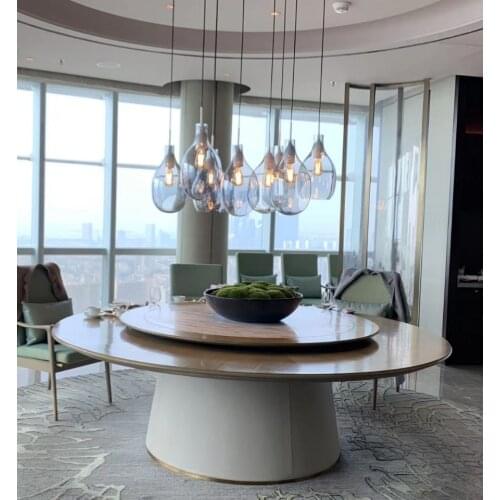 Glass chandelier contracted bedroom dining room living room villa hotel water drop single head pendant lamp