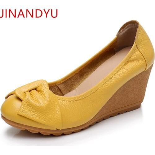 High Heel Wedges for Women Loafer Genuine Leather Shoes Womens Heels Fashion Classic Pumps Wedge Shoe Heel Woman Zapatos Comodos