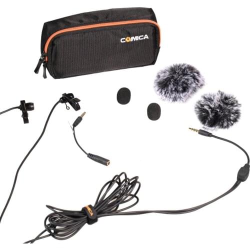CoMica CVM-D02 Universal Microphone Lavalier Omnidirectional Condenser Double Mics for DSLR Camera SmartPhone Broadcasting Vlog