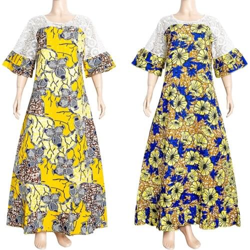 MD Vetement Femme 2021 African Print Wax Lace Dresses For Women Elegant Lady Party Gown Ankara Maxi Dress Kaftan Abayas Clothes