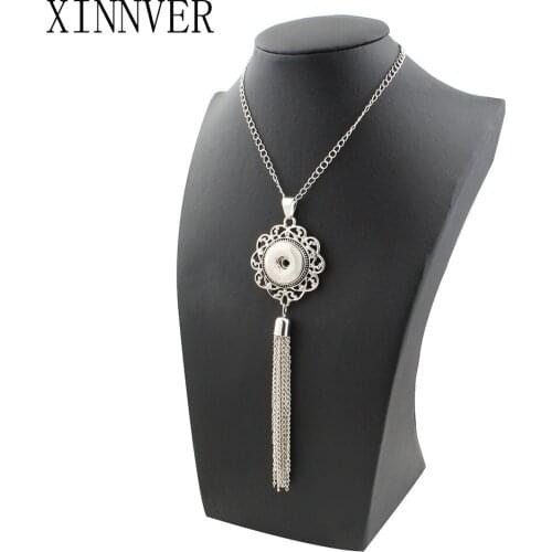 Xinnver Snap Buttons Jewelry Tassel Pendant Necklace With Charm Chain Necklace Fit 18/20mm Snaps Necklace Jewelry Women ZG006