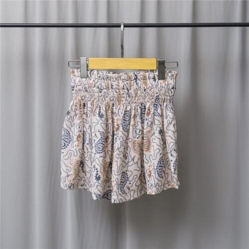 2021 Summer Womens Pleated Skirts Printed Stretch Elastic High Waist Slim Wide Leg Trousers Skirt Pleated A-Line Mini Jupe