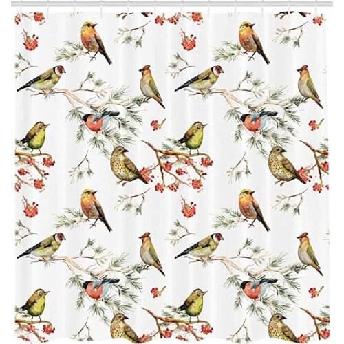 Animal Shower Curtain Colorful Forest Birds Print for Bathroom Bathroom Accessories Creative Has 12 Hooks 180X180CM