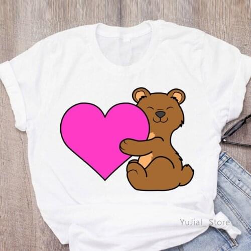 BearS Love Cartoon Print Tshirts Women Clothes 2021 Funny T Shirt Femme Tumblr Tops Tee Shirt Summer Fashion Female T-Shirt