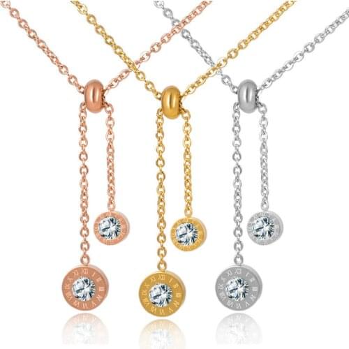 2021 New Trend Roman Numerals Necklace for Women Stainless Steel Rhinestone Pendant Necklace Charm Clavicle Chain Jewelry Gift