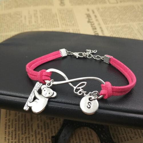 Koala Animal Customize Love Initial Bracelet Charms Infinity Leather Bracelet for Women Gifts Accessories Jewelry