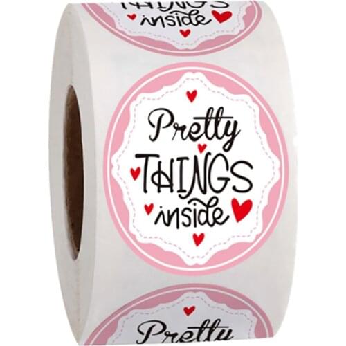 1Inch Pretty Things Inside Sticker Roll Pink Thank you Stickers For Wedding Small Business Packaging Seal Stickers 500pcs/roll