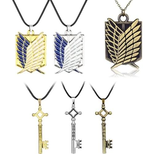 1pc Anime Attack on Titan Figure Toys Necklace Wings of Liberty Shingeki No Kyojin Scout Regiment Leather Chain Pendant gift
