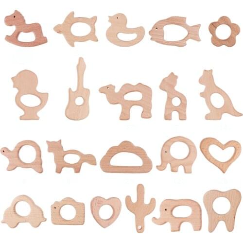 20211Pc Natural Beech Wooden Teether Rodent Animals Shape Elephant Fox Turtle Wooden Toys Baby Nursing Accessories And Gifts