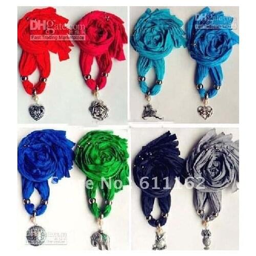 2013 Fashion Lady MIXED design pendant scarves womens fashion necklace shawl ployester scarf mixed colors 48pieces/lot