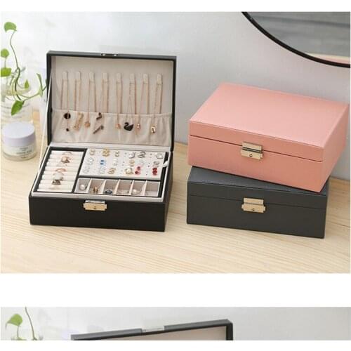 2021 New Double-Layer Velvet Jewelry Box European Jewelry Storage Box Large Space Jewelry Holder Gift Box with Lock for Women