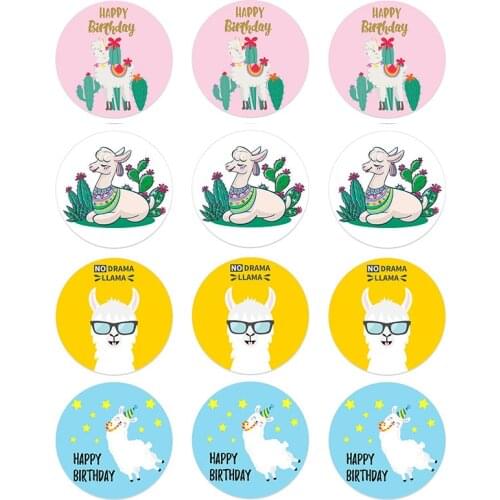 24/48pcs Llama Alpaca Adhesive Sticker Happy Birthday Seal Lables Kawaii Cartoon Camel Sheep Stickers Gift Bag Card Envelopes