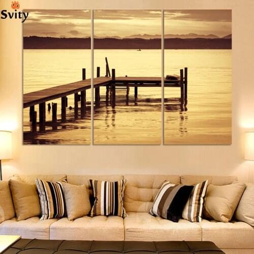 Unframed 3 Piece The Yellow Sea And setting sun Modern Home Wall Decor Canvas Picture Art HD Print Painting On Canvas Artworks