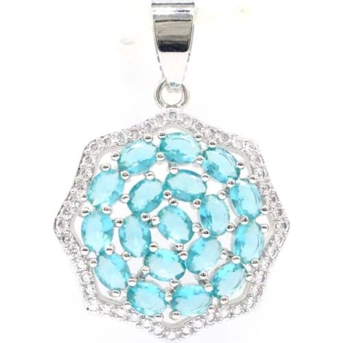 57x37mm Dazzling Big 13g Created Londno Blue Topaz Bright Cubic Zircon For Ladies Dating Silver Pendant Eye Catching