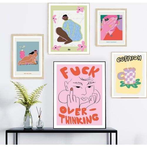 Abstraction Line Woman Coffee Energy Wall Art Canvas Painting Nordic Posters and Prints Wall Pictures for Living Home Decoration