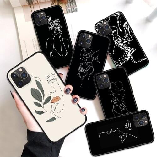 Art Abstract Line Black Phone Case for IPhone 12 X Xs Max Xr 11 Pro Max 7 7 Puls 6 6S 7 8 Puls SE 2020 Couple Anti Fall Cover