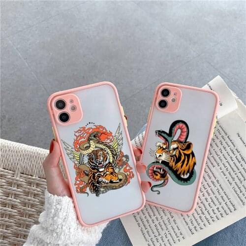 Phone Case For iPhone 12 11 Mini Pro XR XS Max 7 8 Plus X Ilustración De Serpiente Tigre Matte transparent Pink Cover