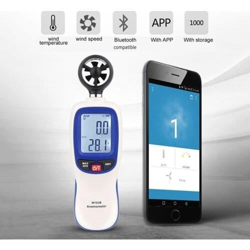 Digital Anemometer Tester Mobile APP Bluetooth compatible Vane Anemometer Meter measuring Wind Chill Speed Temperature Detector