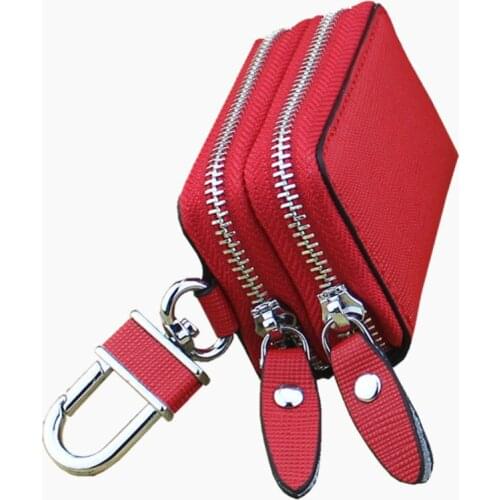 Genuine Leather Keychain Holder Organizer Wallet Car Automobie Key Pouch Men Women Housekeeper Keys Bag Double Zipper Car Bags