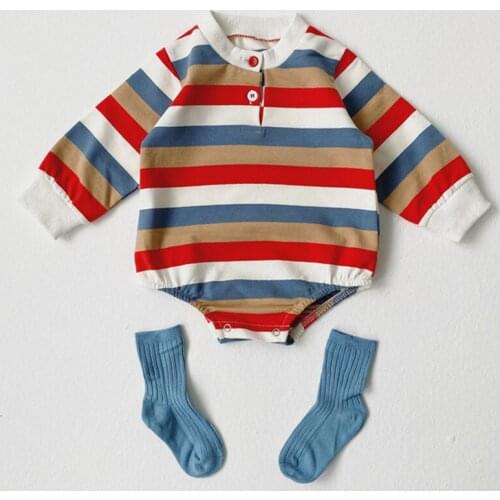 Baby Romper Boys Girls Jumpsuit Spring Color stripes Long sleeve Baby Clothes Newborn Baby Jumpsuit Clothes