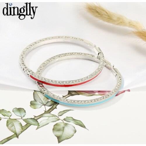 Dinglly Fashion Red & Blue Zircon Heart Bangles For Girls Boys Quality Couple Bracelet Rhinestone Bangle Child Birthday Gifts