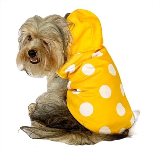 Yellow Raincoat Big Dots On It With Hood, Dog Raincoat for Small Breeds, Dog Clothes, pet Clothes