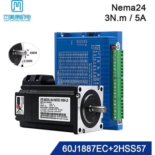 JMC Nema24 Hybrid Closed Loop Motor Driver 3N.m 0-2000rpm Stepper Motor Driver 5A Shaft Dia.8mm for 2HSS57 + 60J1887EC