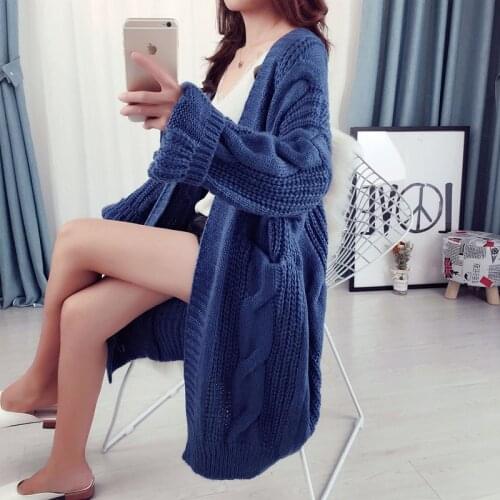 Korean Winter Autumn Cardigan for Womens Sweater 2019 Elegant Vintage Knitted Loose Thick Long Sweater Coat 02235223L